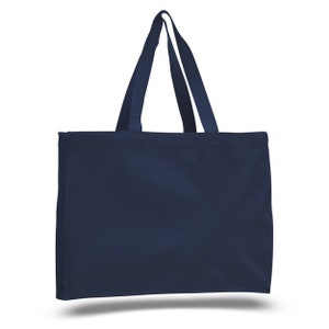 Wholesale Blank Heavy Cotton Canvas Tote Bags Affordable Horizontal Party Favor Gift Plain Decorating Heat Transfer Printing Wedding Navy Blue