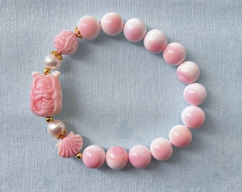 Jelly Pink Queen Conch Shell | Mermaid & Shells | Beaded Bracelet | 10.1mm | 海洋系列女王贝多圈设计成品