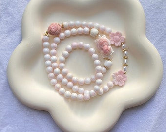 Little Girl | Jelly Pink Queen Conch Shell | Beaded Bracelet | Necklace | 6.5mm | 女孩主题女王贝多圈成品