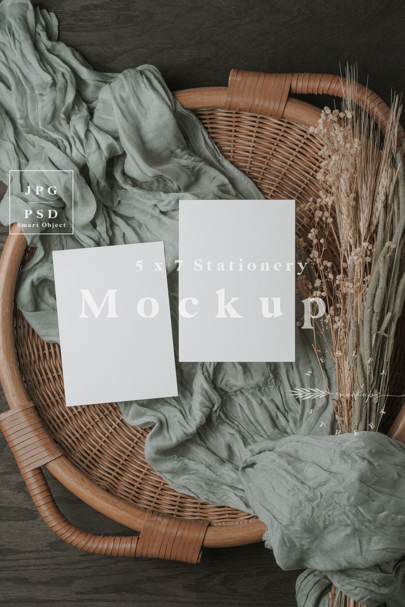 5x7 invitation mockup. Boho wedding stationery mockup. Modern wedding invitation mockup.
