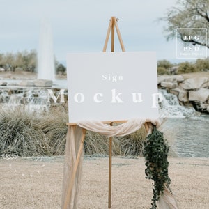 Landscape poster mockup, horizontal poster mockup, sign mockup smart object, wedding poster mockup, landscape sign mockup, easel mockup L4