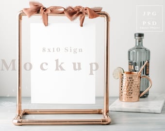 Wedding bar sign mockup, 8x10 sign mockup, gold frame mockup, framed sign mock up, bar menu mockup, bar mockup, wedding sign mockup L1