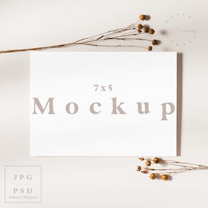 7x5 card mockup, horizontal card mockup, minimalist invitation mockup, boho invitation mockup, landscape card mockup, psd smart object M1