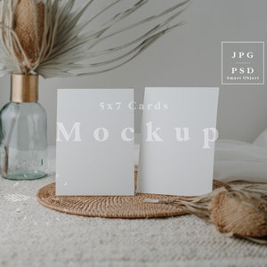 Mockup uitnodigingssuite, 5 x 7-kaartmockup, boho-uitnodigingsmockup, mockup bruiloft briefpapier, wenskaart mock-up, dubbele kaart mockup C6