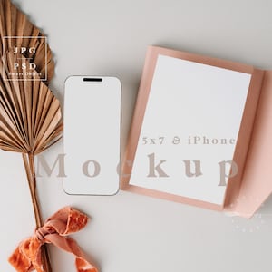 Phone and card mockup, phone and invitation mockup, iPhone mockup, phone and invite mockup, mockup phone, iPhone 14 mockup, phone mock up L5