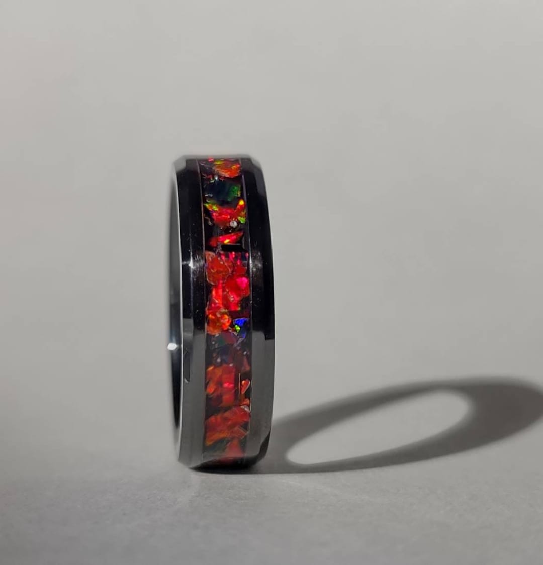 Red Crimson Inlayed Ring Band| Black Ceramic| Tartarus Ring - Etsy
