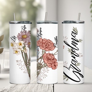 Grandmas Garden Birth Flower Tumbler, Flower Tumbler Gift, Grandma Gift, Bridesmaid Gift, Flower Tumbler, Birth Flower Gift, Grandma Gift