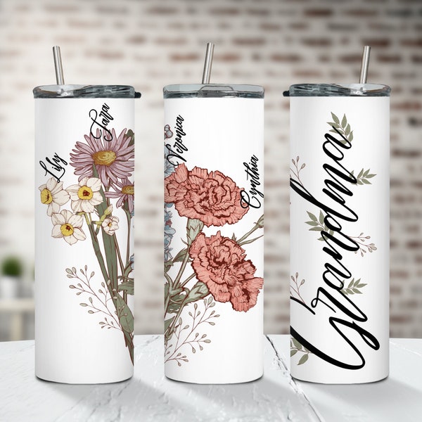 Personalized Birth Flower Month Tumbler, Flower Tumbler Gift, Grandma Gift, Bridesmaid Gift, Flower Tumbler, Birth Flower Gift, Grandma Gift