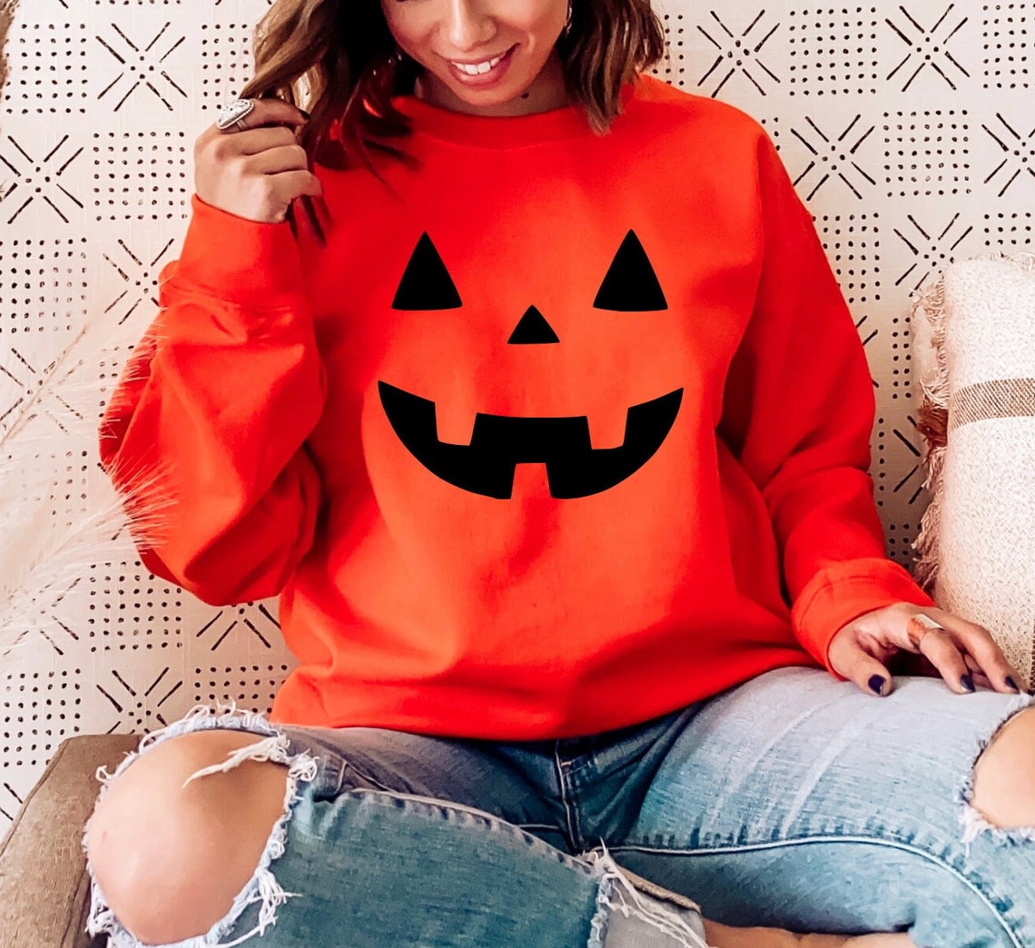 Halloween Halloween Sweatshirt Halloween Pumpkin Face Etsy