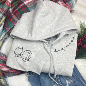 Dog Mama Hoodie with Dog Ear and Name on sleeve, Custom Dog Ear Sweatshirt, Personalized Dog Lover Gift, Personalized Dog Ears, Dog Hoodie