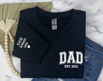 Regalo para papá, regalo del Día del Padre, sudadera para papá, sudadera para papá con nombres de niños, nombres de niños en la manga, sudadera para papá, regalo para papá de su hija