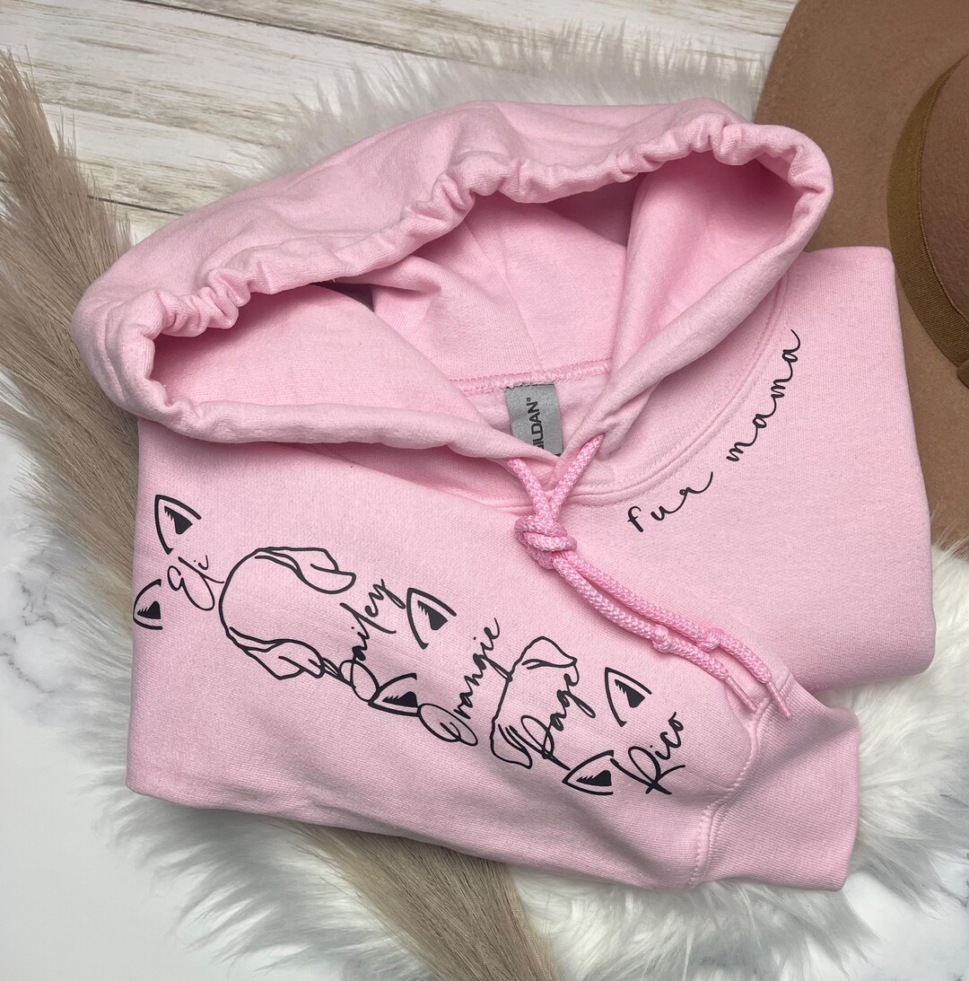 Dog and Cat Mama Sweatshirt With Dog Ear and Name on Sleeve, Custom Dog