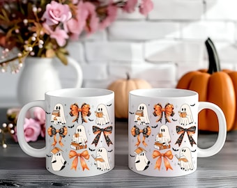 Halloween Mug, Book Lover Ghost Mug, Cute Ghosts with Books Ceramic Mug, Gift for Book Lover, Coffee Mug for Halloween, Books and Ghost Mug
