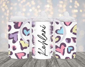 Vaso con boquilla personalizado para niños: diseño de corazón de leopardo