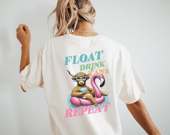 Float Drink Tan Repeat T-Shirt: Funny Summer Vacation Tee