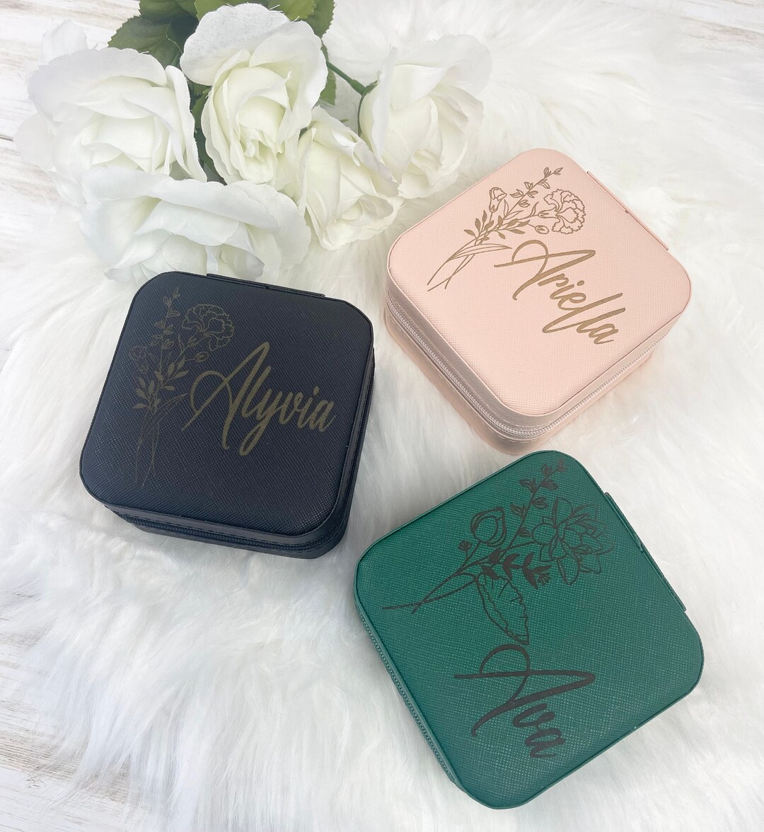 Birth Flower Jewelry Box, Engraved Jewelry Box, Flower Girl Gift