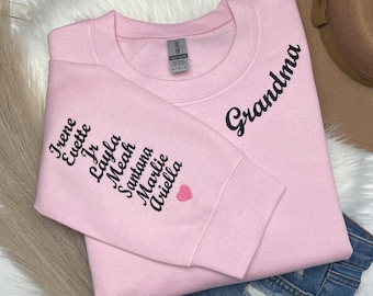Embroidered Grandma Sweatshirt, Personalized Grandchildren Names