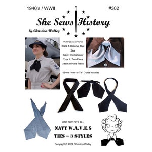 Printable Sewing Pattern – Women’s Navy WAVES & SPARS Ties All 3 Styles – World War II Era (1940’s) #302