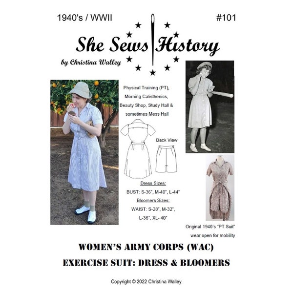 Printable Sewing Pattern – Women’s Amy Corps (WAC) Exercise Suit – Dress & Bloomers from World War II (WWII, 1940’s) #101