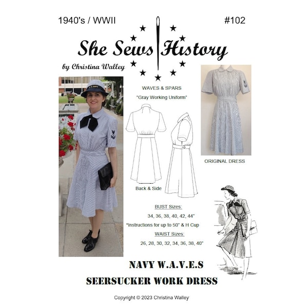 Printable Sewing Pattern – Navy WAVES Seersucker Working Dress - World War II Era (1940’s) #102