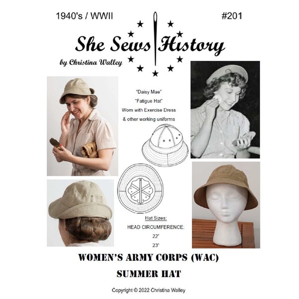 Printable Sewing Pattern – Women’s Amy Corps (WAC) Summer Hat –from World War II (WWII, 1940’s) #201