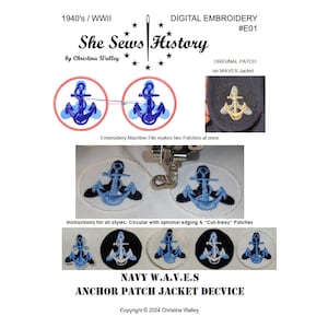 Archivo de máquina de bordado digital – Dispositivo de chaqueta de parche de ancla Navy WAVES - Era de la Segunda Guerra Mundial (década de 1940) #E01 Bordado digital