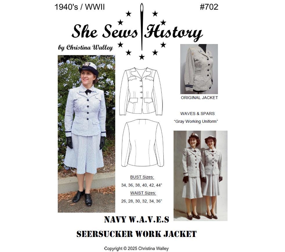Printable Sewing Pattern – Navy WAVES Seersucker Work Jacket, Part