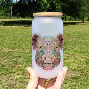Colorful Pig Beer Can Glass, Iced Coffee Glass, Glass Coffee Cup, Eco-Friendly Gift, Farm Animal Glass