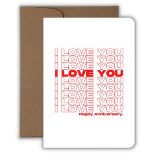 I Love You - Happy Anniversary, Cute I Love You on Repeat Card, Love & Friendship Card, Thank You Bag Greeting Card