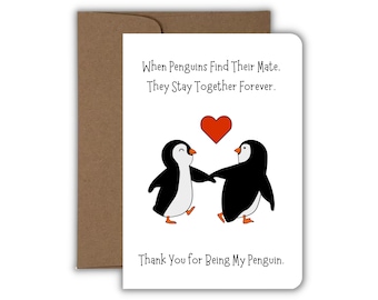 Thank You for Being My Penguin, Cute Penguin Love Greeting Card, Love & Friendship Card, Cute Love Card, Handmade Card