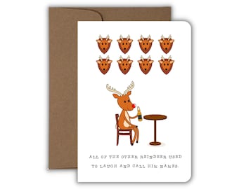 All of the Other Reindeer Used to Laugh and Call Him Names Christmas Greeting Card, Funny Hunting Card