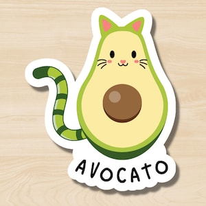 Avocato Sticker, Funny Avocado Cat Sticker, Cute Kitten Sticker, Rename the Animals, The New Zoo