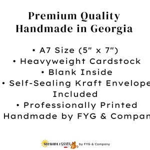 Pu&ograve; includere: Una scheda informativa bianca con testo nero che riporta Premium Quality Handmade in Georgia, formato A7 12,7 cm x 17,8 cm, cartoncino pesante, interno vuoto, busta in carta kraft autoadesiva inclusa, stampato professionalmente da FYG & Company.