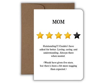 Four Star Mom Review Mother's Day Card, Funny Five Star Review Card, Humorous Mother's Day, Handmade