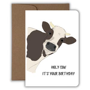 Holy Cow It&#39;s Your Birthday, Funny Cow Birthday Card, Cute Cattle B&#39;day Card, Cute Animal Card, Handmade