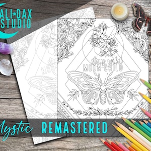 Mystic (Design 1/5) printable coloring page for adults & kids, hand drawn, instant download pdf, black/white and grayscale, digital art