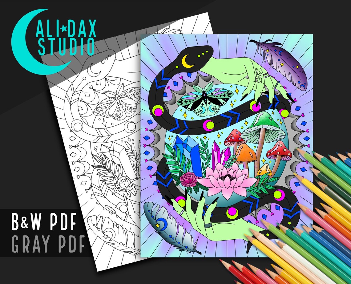 Magic Printable Coloring Page for Adults & Kids, Hand Drawn, Instant