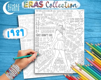 1989 ERA - adult printable coloring page, instant download pdf, digital art, swift, Taylor, TS, lover, eras, tortured poets, swiftie