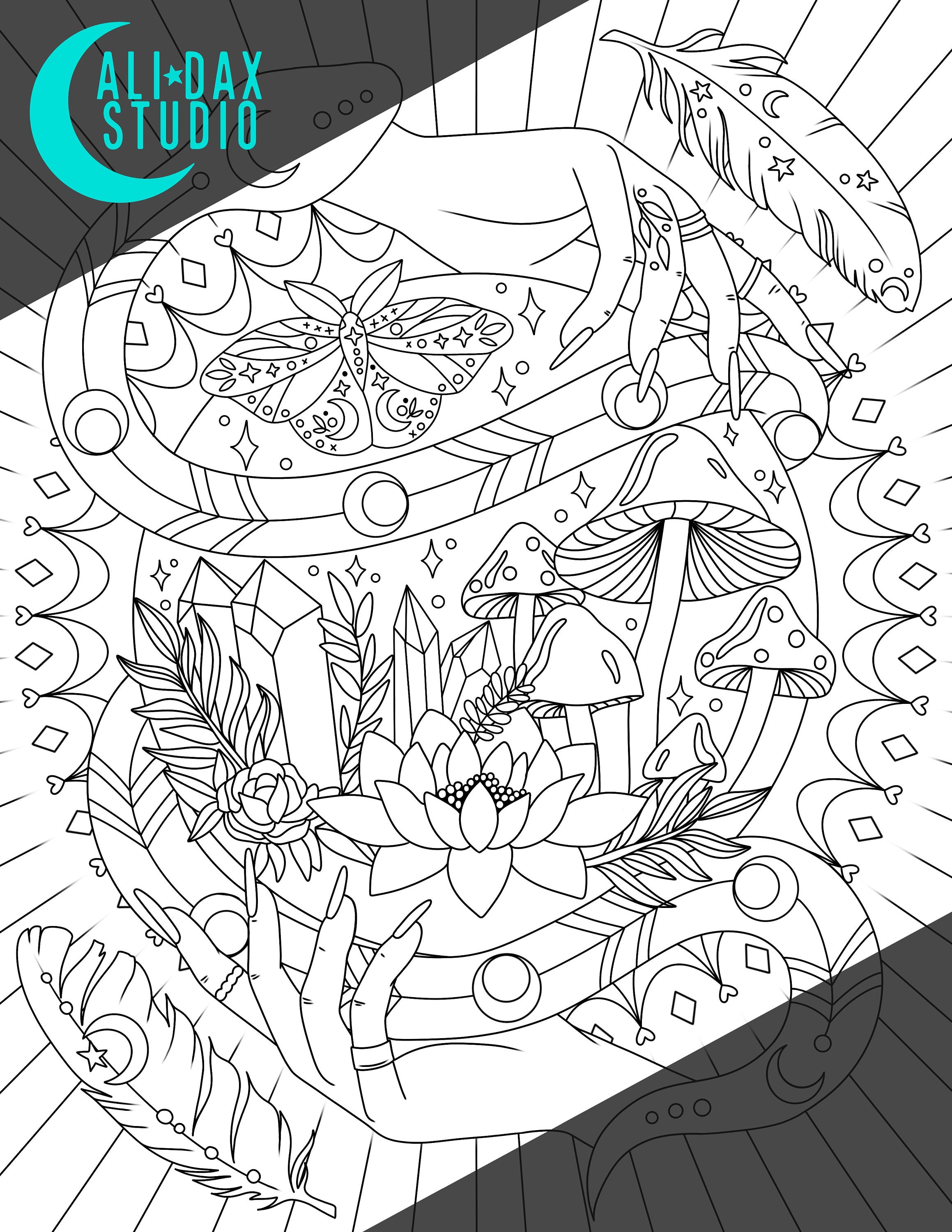 Magic Printable Coloring Page for Adults &amp; Kids, Hand Drawn, Instant ...