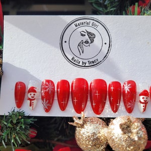 Christmas with Snowman| Press On Nails | Fake Nails | Gel On Nails | Free shipping | Fall Nails | Beautiful Nails| ChristmasNails