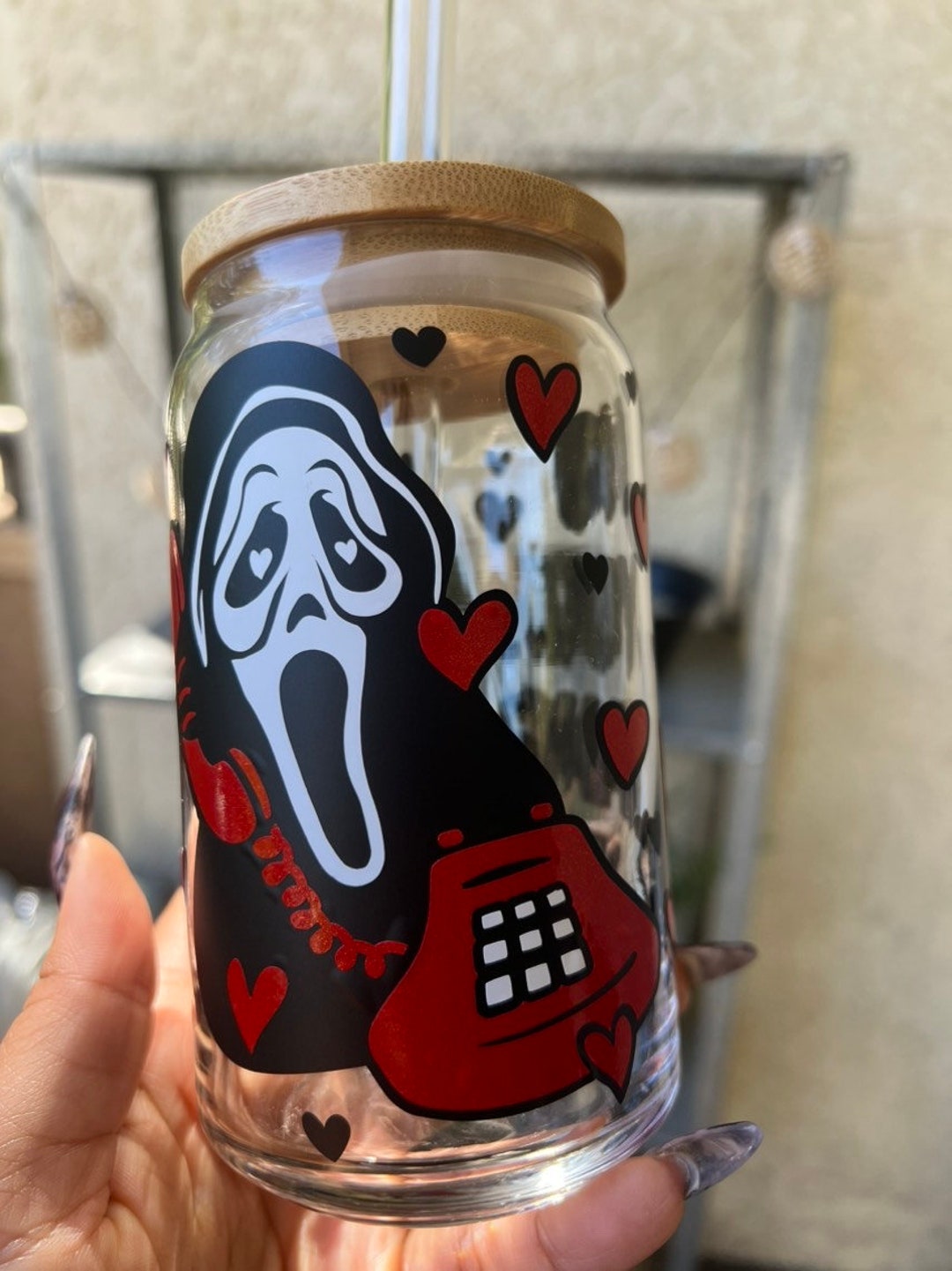Red Glitter Ghostface You Hang up Beer Can Glass Holiday Etsy