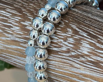 Arctic Aura Duo Bracelet Set | Hand made | Glass Beads | Gold Plating | Silver Plating