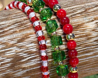 Holiday Luxe Trio Bracelet Set | Hand made | Glass Beads | Gold Plating | Silver Plating