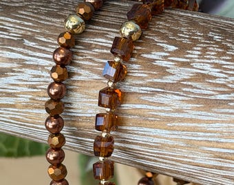 Holiday Hazelnut Duo Bracelet Set | Hand made | Glass Beads | Gold Plating | Silver Plating