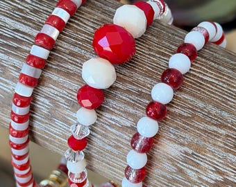 Candy Cane Collection | Single Bracelets | Hand made | Glass Beads | Gold Plating | Silver Plating