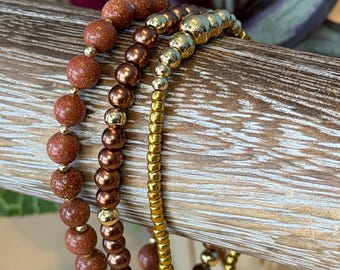 Autumn Vibes Trio Bracelet Set | Hand made | Glass Beads | Gold Plating | Silver Plating