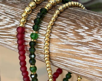 Deck The Halls Trio Bracelet Set | Hand made | Glass Beads | Gold Plating | Silver Plating