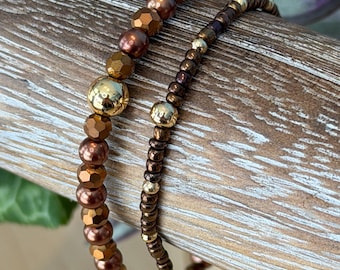 Mocha Glow Duo Bracelet Set | Hand made | Glass Beads | Gold Plating | Silver Plating