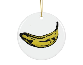 Pop Art Banana Ceramic Ornament | Round Holiday Ornament