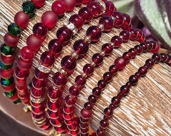 Jolly Ruby Collection | Single Bracelets | Hand made | Glass Beads | Gold Plating | Silver Plating